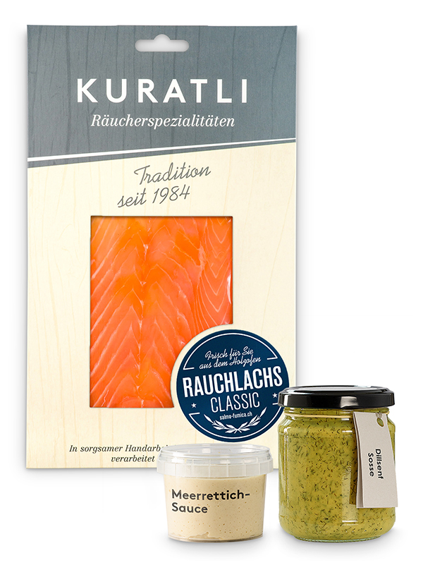 RAUCHLACHS 250g / Meerrettich Sauce / Dillsenf Sauce